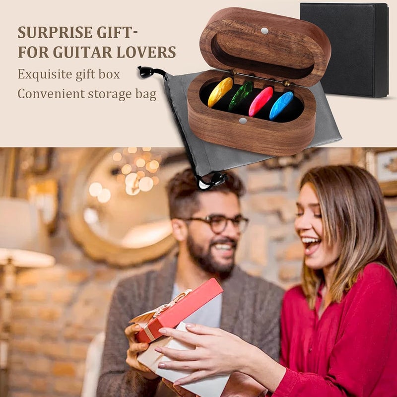 DoubleCare Walnut Guitar Pick Case Set with 12 Celluloid Picks in 3 Thicknesses, Premium Guitar Pick Holder, Mini Jewelry Box, Guitar and Bass Gift for Son, Mother, Father, Friend, Teacher - Image 4